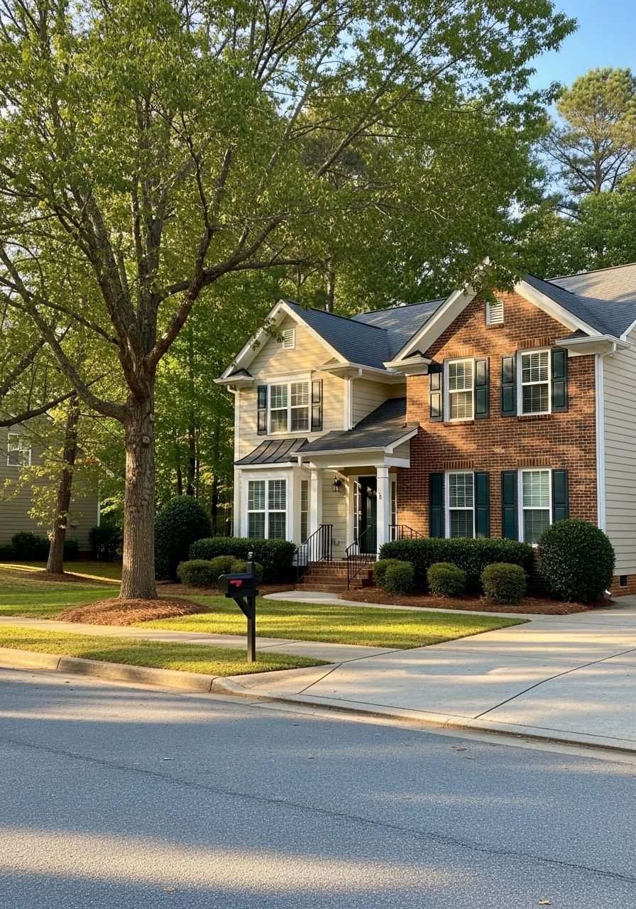 Close-up of a Pineville home's front facade showing traditional character and well-maintained exterior.
